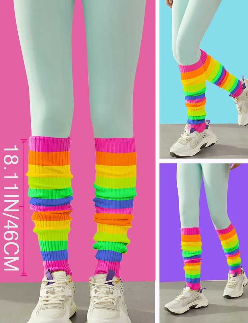 v28 Women Juniors 80s Eighty's Ribbed Leg Warmers for Party Sports (Z46-mix13) - Image 2